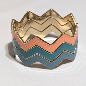 Chevron Bangle Gold-toned Coral, Teal & Soft Blue Set of 3 Bracelets